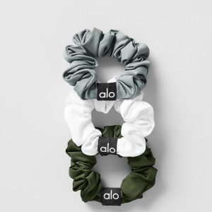 Fresh Mini Scrunchie (3-Pack) - Green Olive/Lunar Grey/White