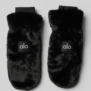 Faux Fur Mittens - Black