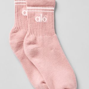 Unisex Half-Crew Throwback Sock - Pink Quartz/White