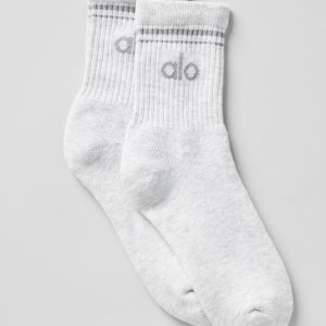 Unisex Half-Crew Throwback Sock - White Heather/Grey