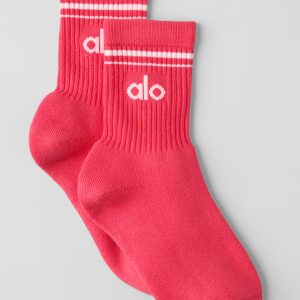 Unisex Half-Crew Throwback Sock - Candy Red/White