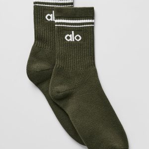 Unisex Half-Crew Throwback Sock - Green Olive/White