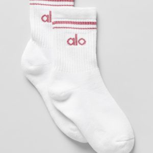 Unisex Half-Crew Throwback Sock - White/Pink Wild Rose