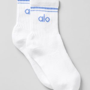 Unisex Half-Crew Throwback Sock - White/Crystal Clear Blue