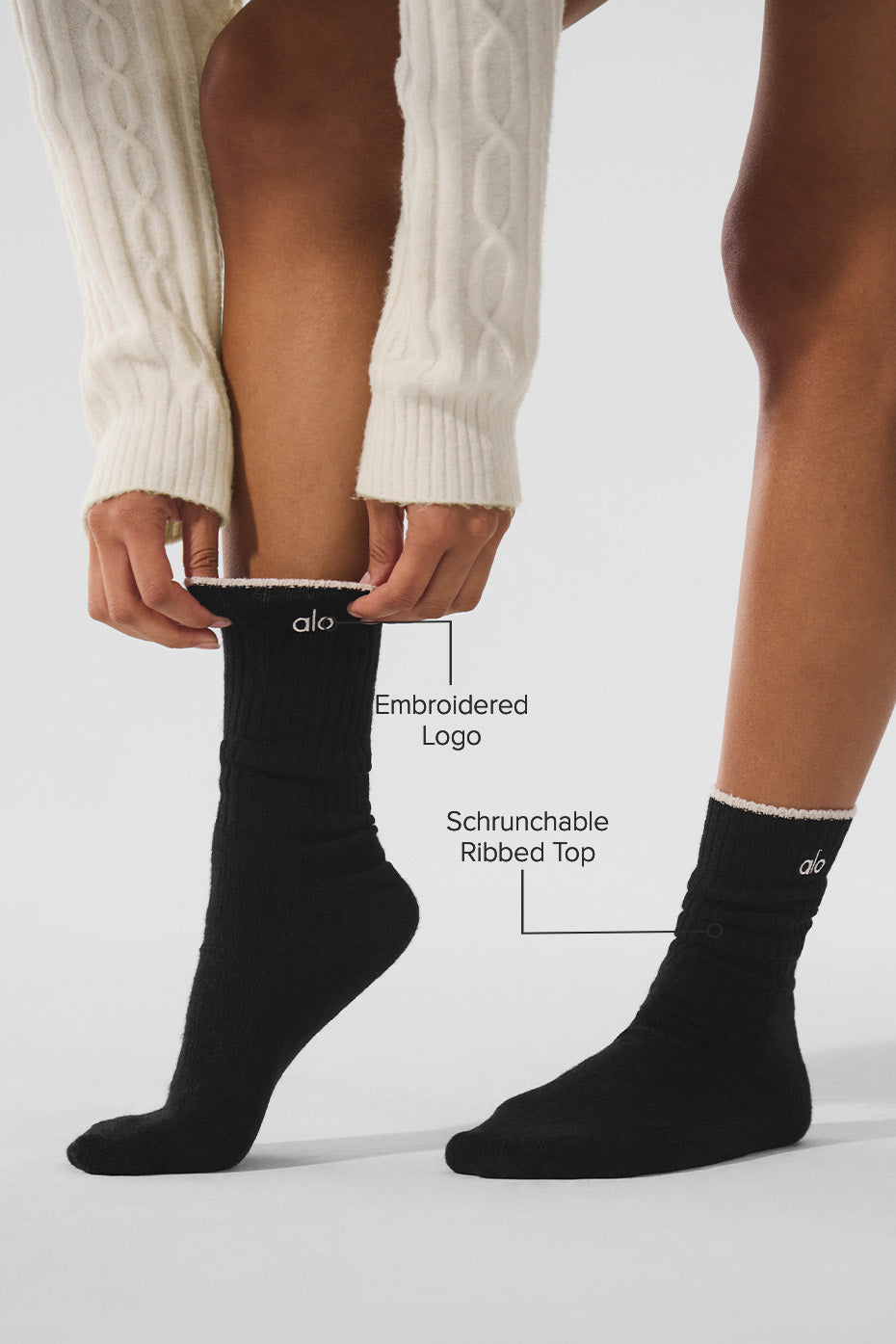 Unisex Cashmere Light Frosted Sock - Black/Ivory - Image 2