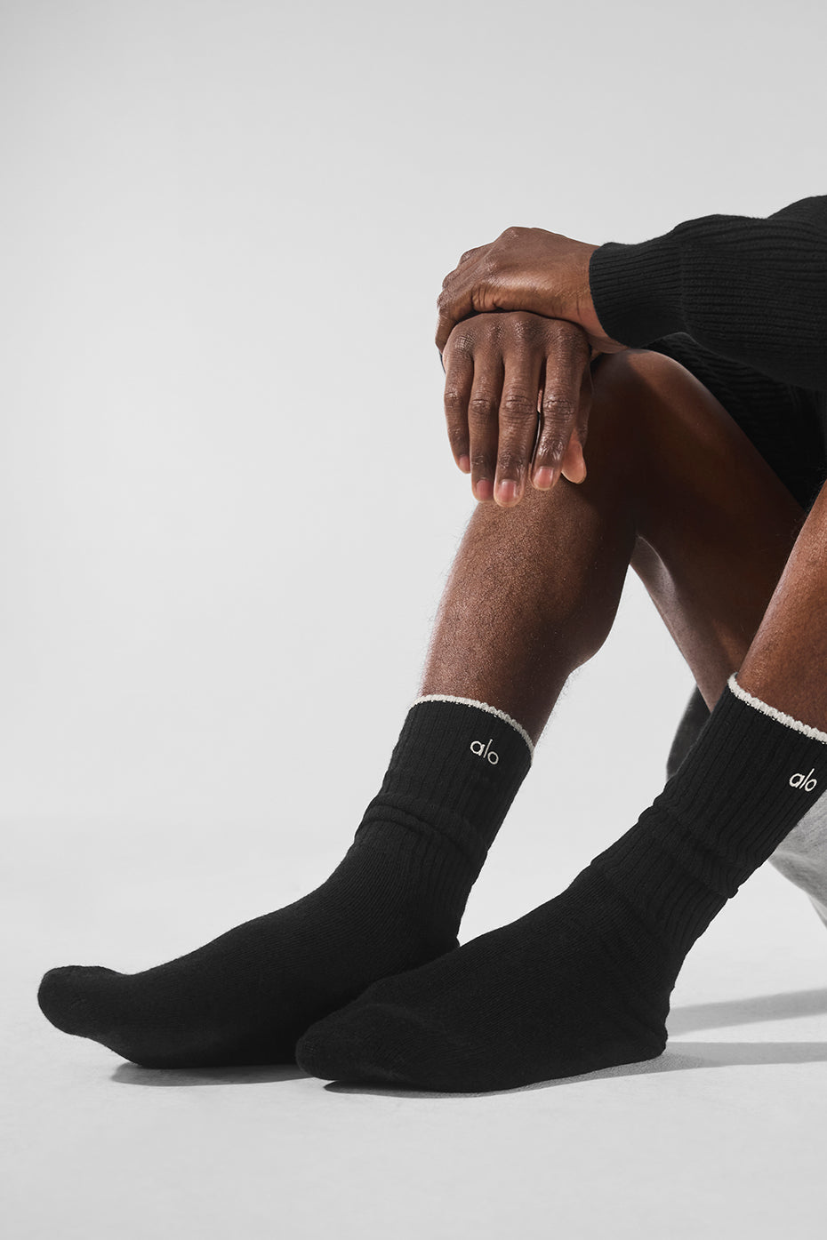 Unisex Cashmere Light Frosted Sock - Black/Ivory - Image 3