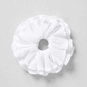 Micro Plisse Oversize Scrunchie - White