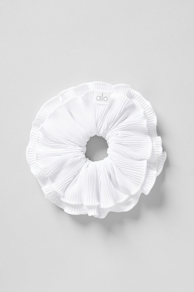 Micro Plisse Oversize Scrunchie - White