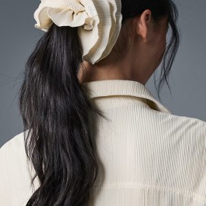 Micro Plisse Oversize Scrunchie - Oat Milk