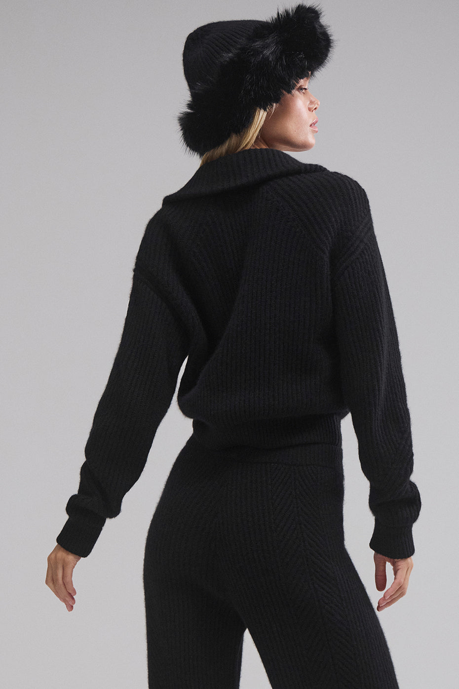 Courchevel Cashmere Faux Fur Beanie - Black - Image 2