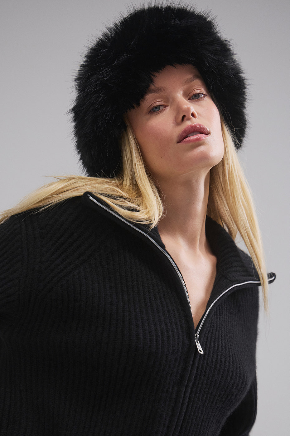 Courchevel Cashmere Faux Fur Beanie - Black - Image 3