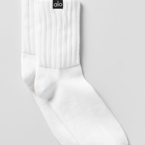 Unisex Half-Crew Scrunch Sock - White