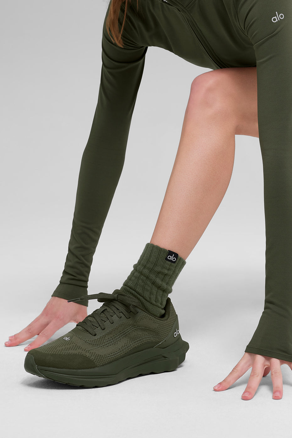 Unisex Half-Crew Scrunch Sock - Green Olive - Image 2