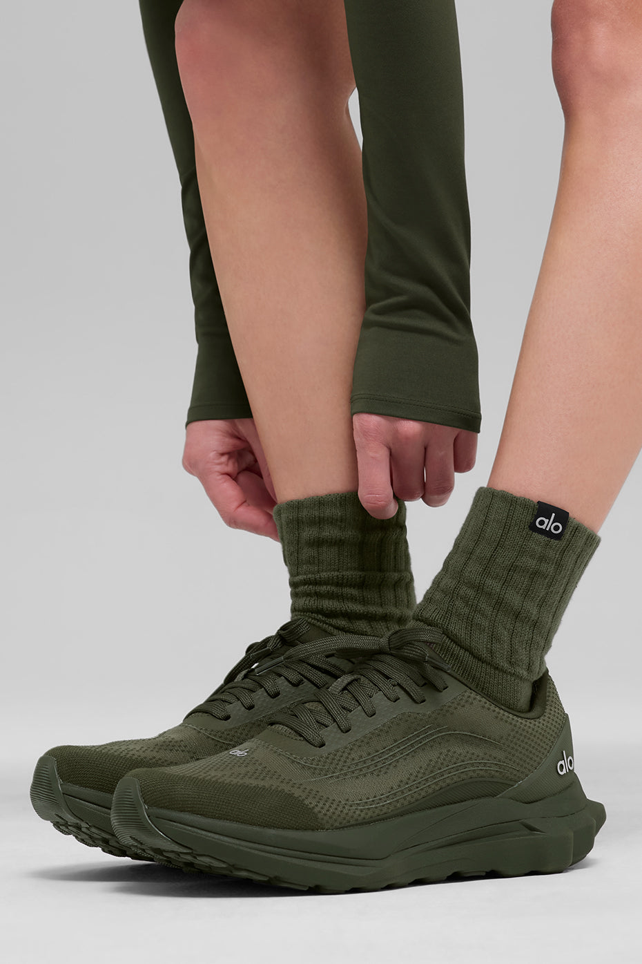 Unisex Half-Crew Scrunch Sock - Green Olive - Image 3