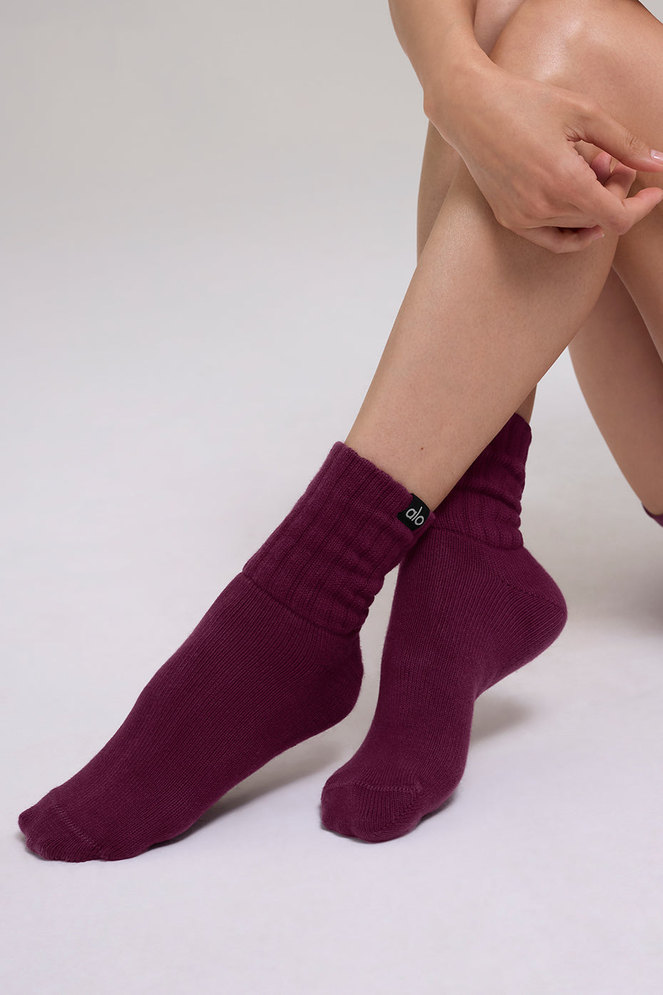 Unisex Half-Crew Scrunch Sock - Burgundy - Image 2