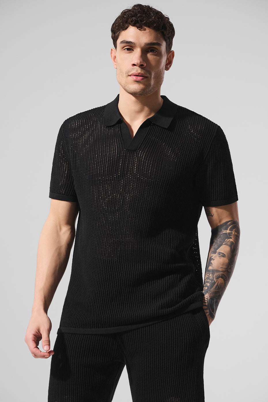 Open-Knit Polo - Black - Image 3