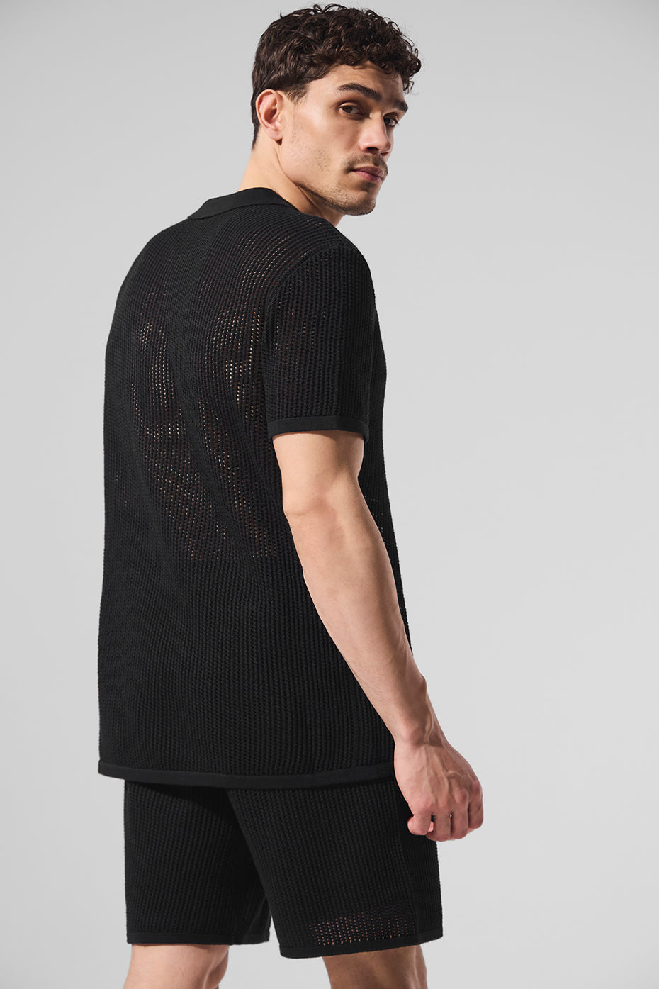 Open-Knit Polo - Black - Image 4