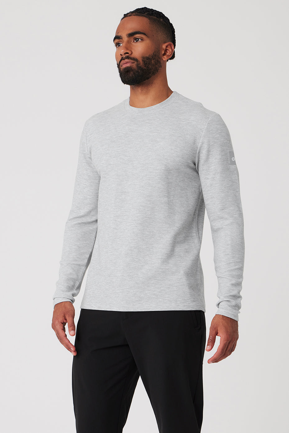 Micro Waffle Fast Break Long Sleeve Tee - Athletic Heather Grey - Image 3