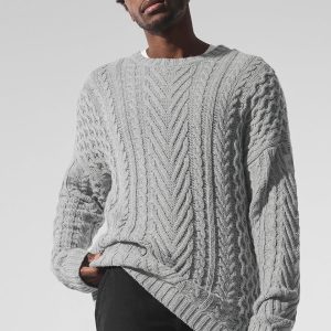 Cable Knit Crew Neck Sweater - Athletic Heather Grey