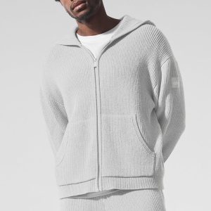 Domain Rib Knit Full Zip Sweater - Athletic Heather Grey