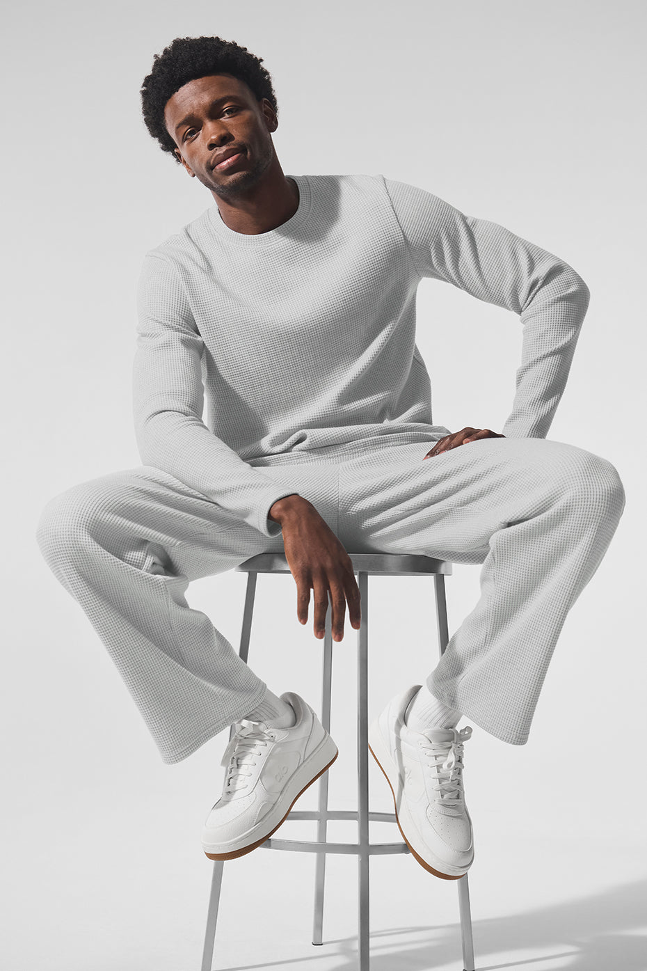 Elevate Waffle Long Sleeve Crew - Athletic Heather Grey - Image 5