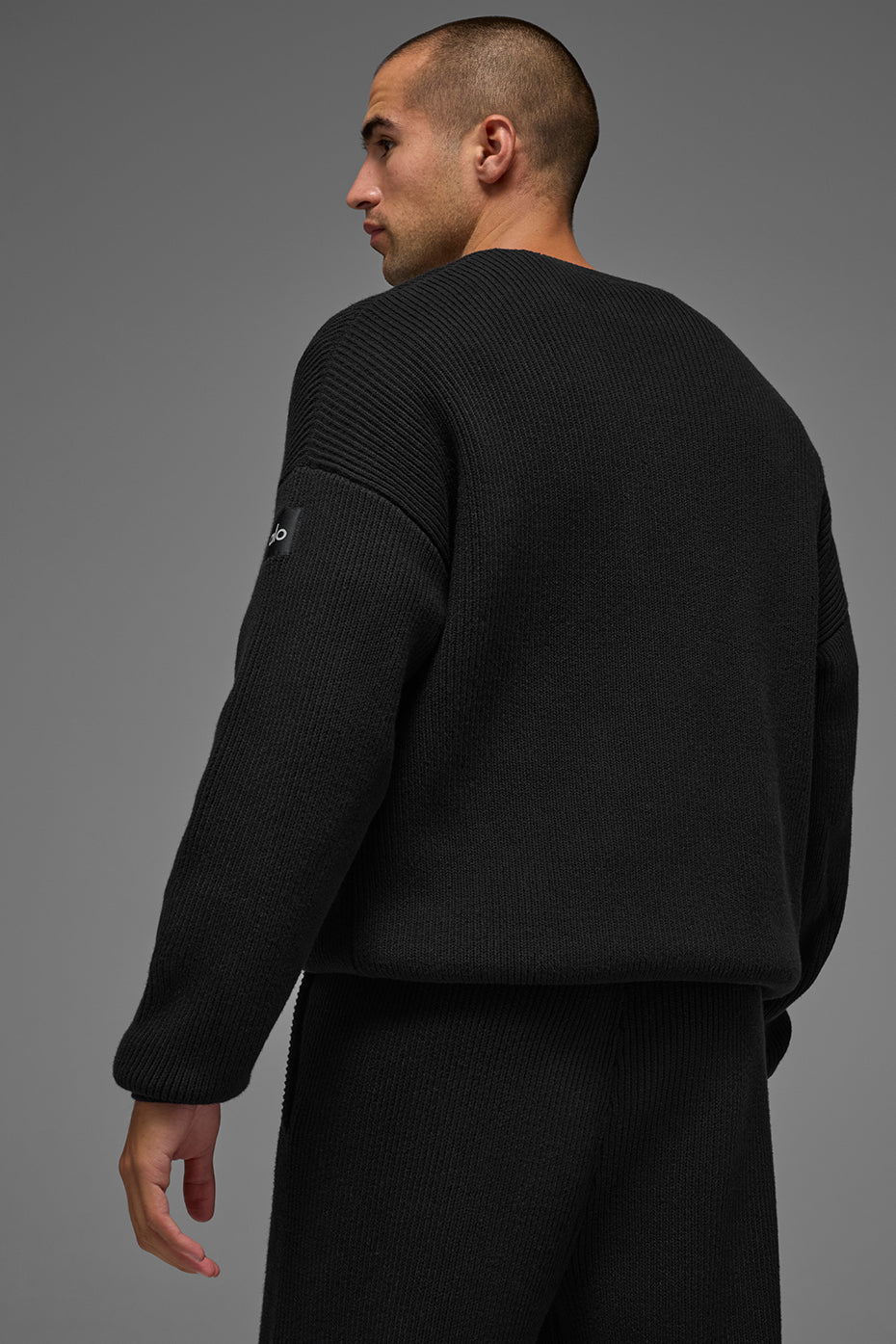 Domain Rib Knit Crew Sweater - Black - Image 4