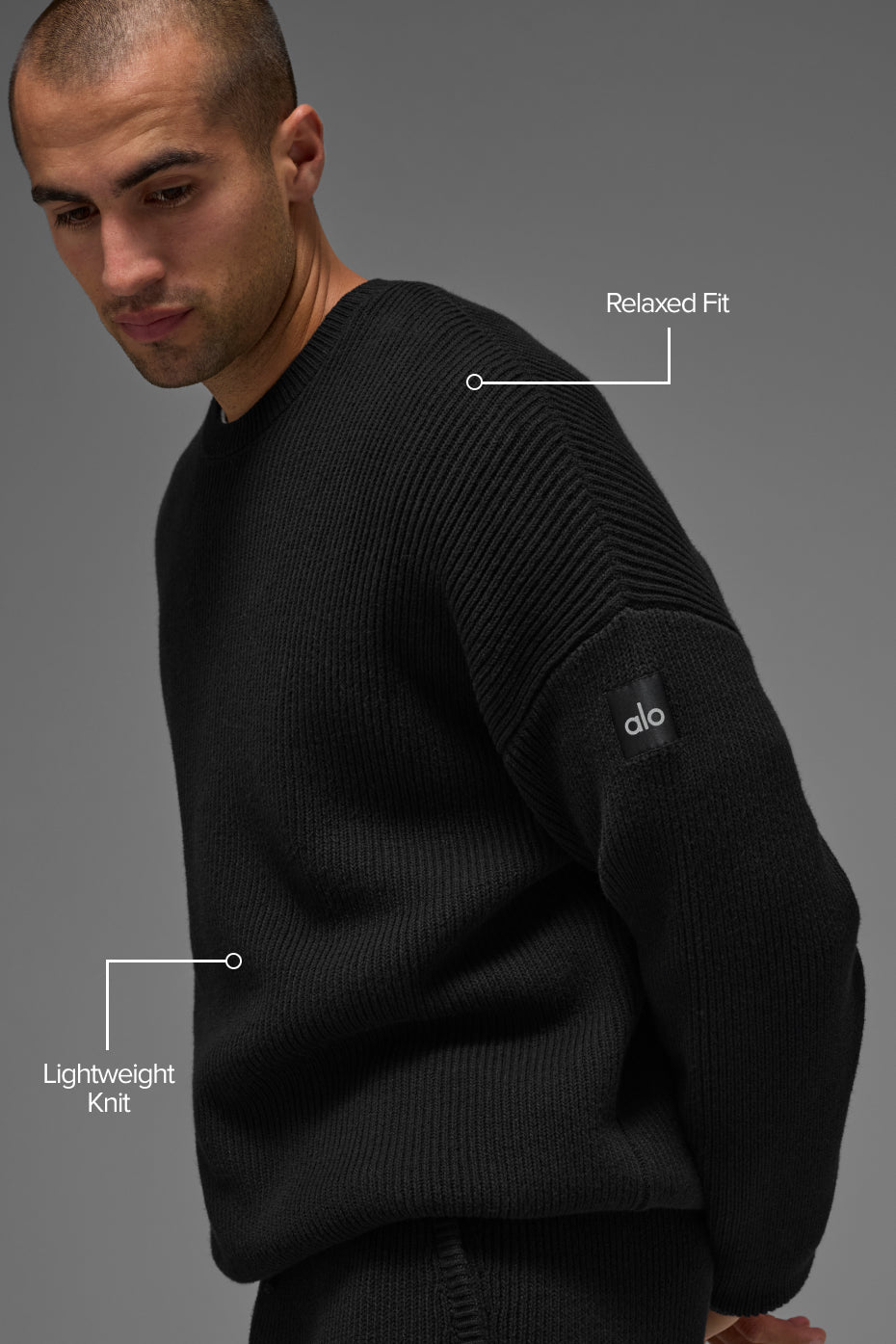 Domain Rib Knit Crew Sweater - Black - Image 2