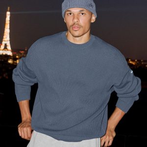 Domain Rib Knit Crew Sweater - Bluestone