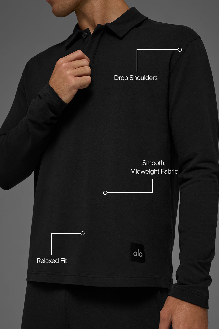 Double Take Long Sleeve Polo - Black - Image 2