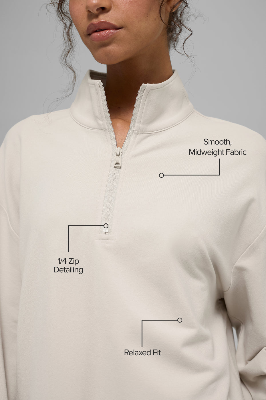 Double Take Long Sleeve 1/4 Zip - Bone - Image 2