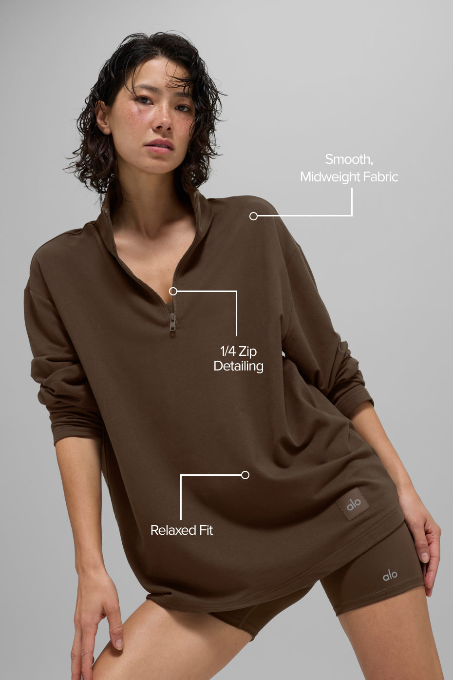 Double Take Long Sleeve 1/4 Zip - Espresso - Image 2