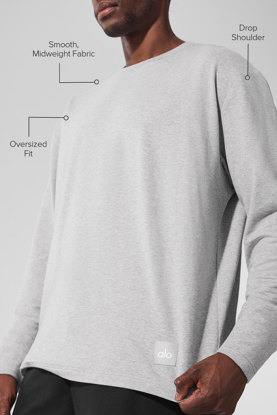 Double Take Long Sleeve Crew - Athletic Heather Grey - Image 2