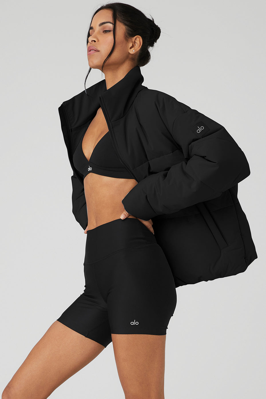 Stretch Woven Street Puffer - Black - Image 3