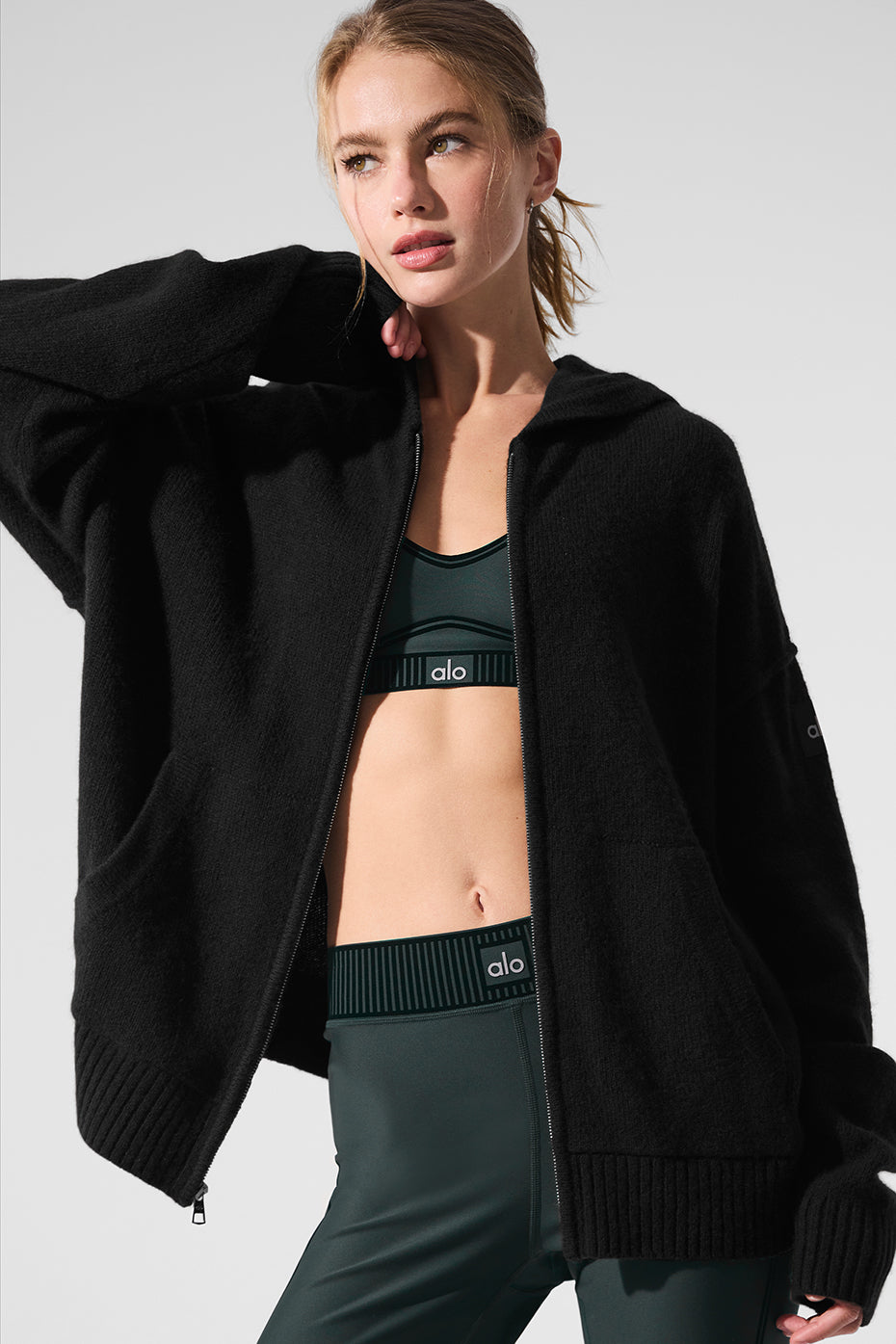 New Class Cashmere Full Zip Hoodie - Black - Image 3