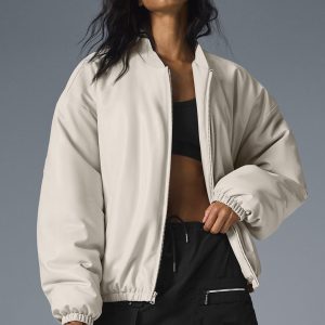 Faux Leather Premier Bomber - Bone