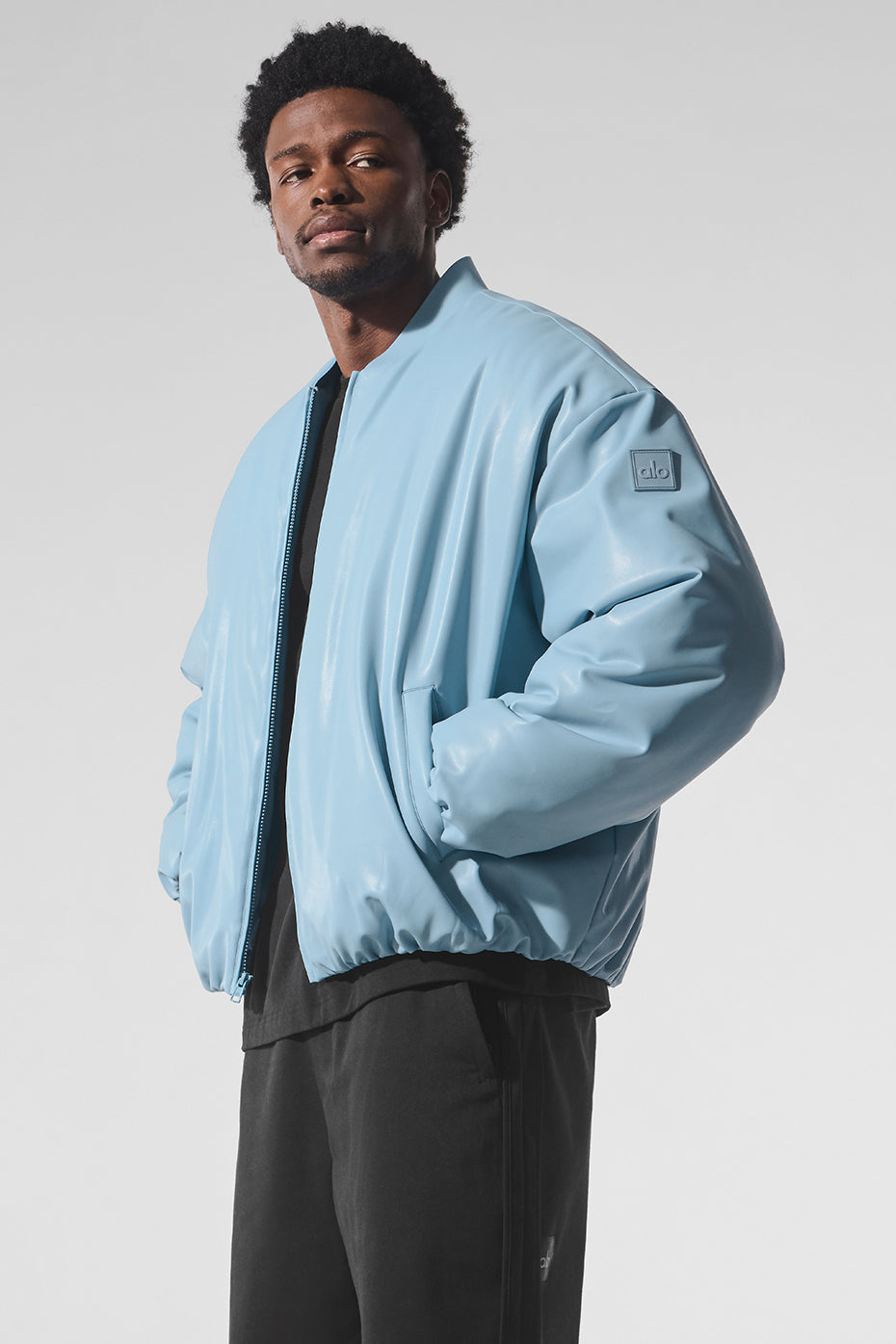 Faux Leather Premier Bomber - Celestial Blue - Image 3