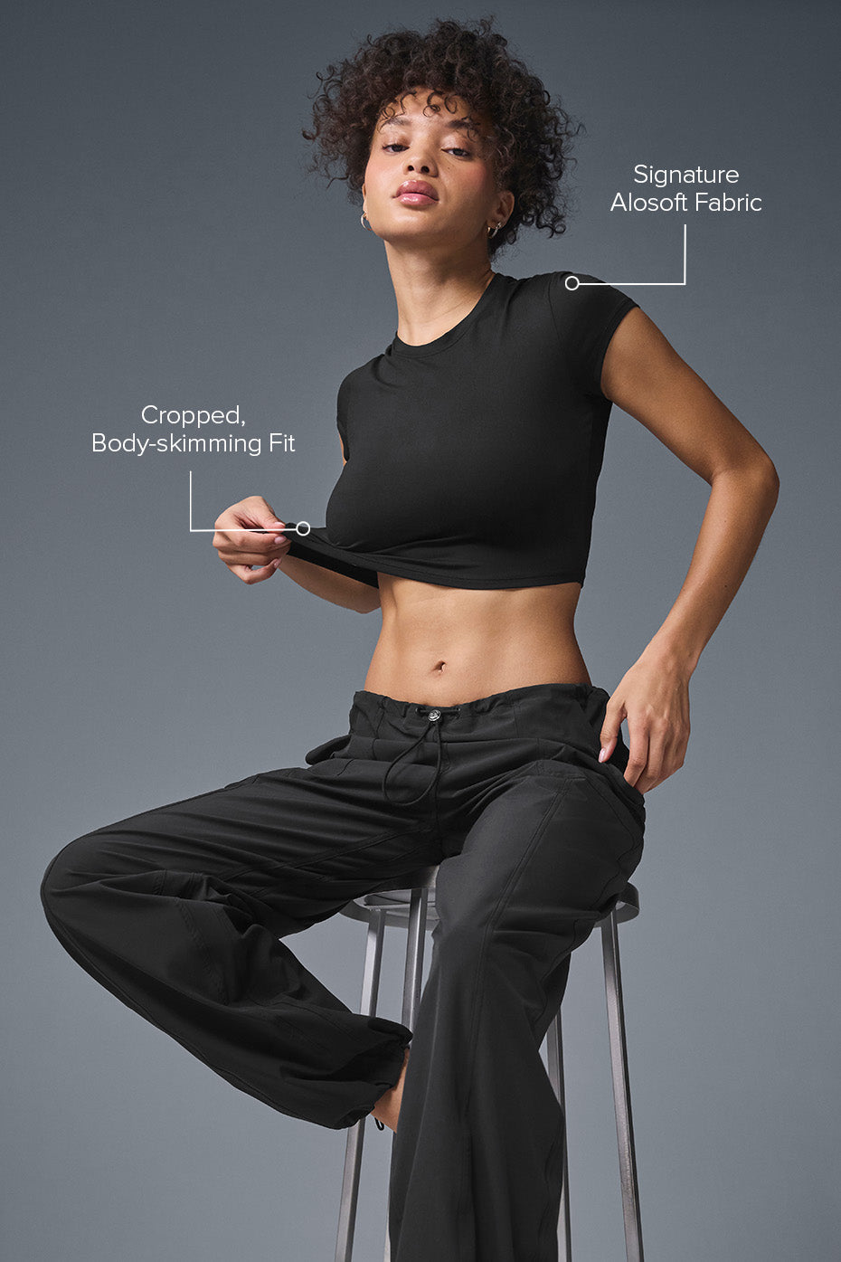 Alosoft Crop Finesse Short Sleeve - Black - Image 2