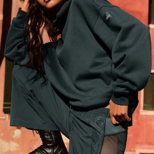 Hazy Mock Neck Pullover - Charcoal Green