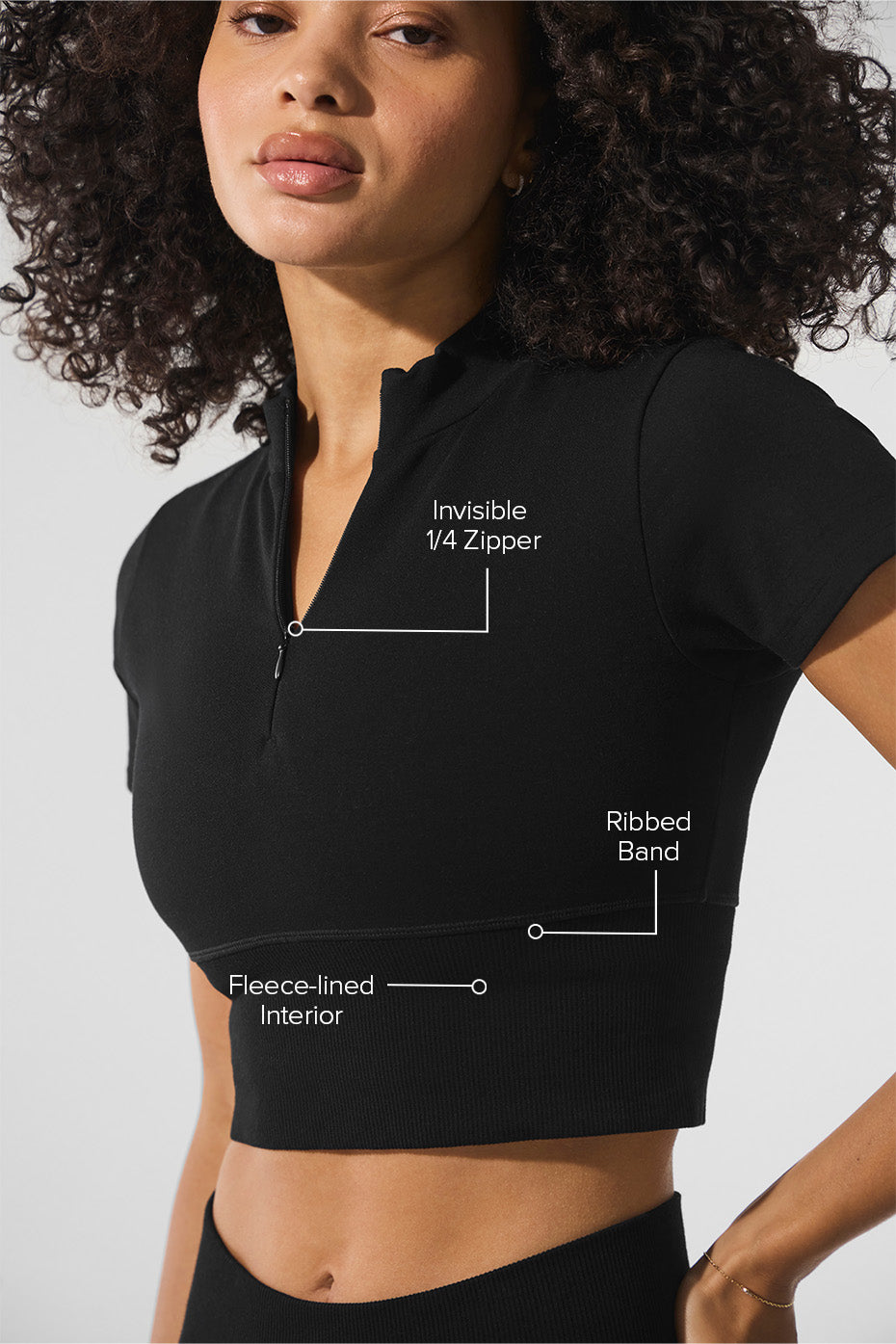 Seamless Winter Warm Plush Cropped Short Sleeve - Black - Image 2