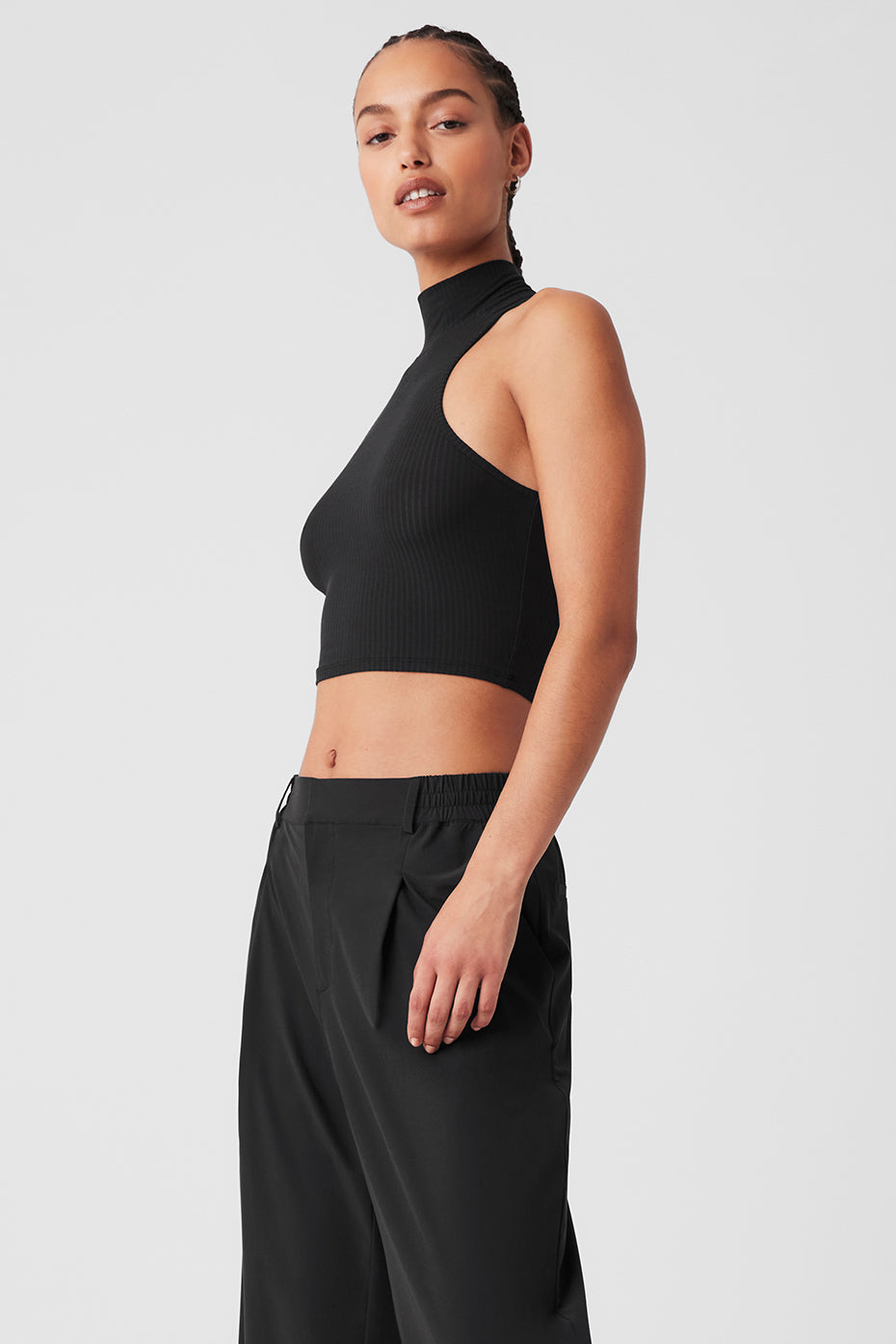 Ribbed Sea Coast Cropped Turtleneck Tank - Black - Image 3