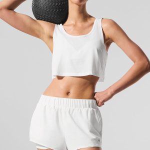 Cropped Sport Star Tank - White