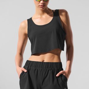 Cropped Sport Star Tank - Black