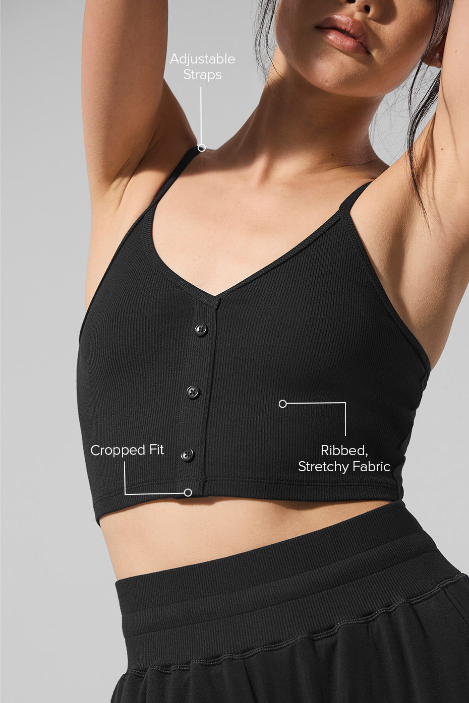 Ribbed Delicate Lounge Tank - Black - Image 2