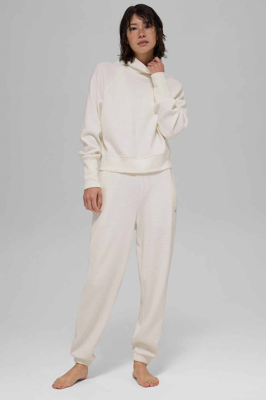 Waffle Weekend Escape Mock Neck Long Sleeve - Ivory - Image 6