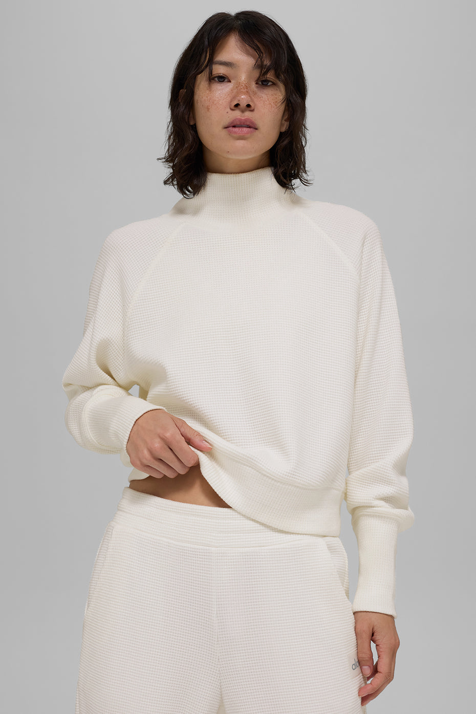 Waffle Weekend Escape Mock Neck Long Sleeve - Ivory - Image 4
