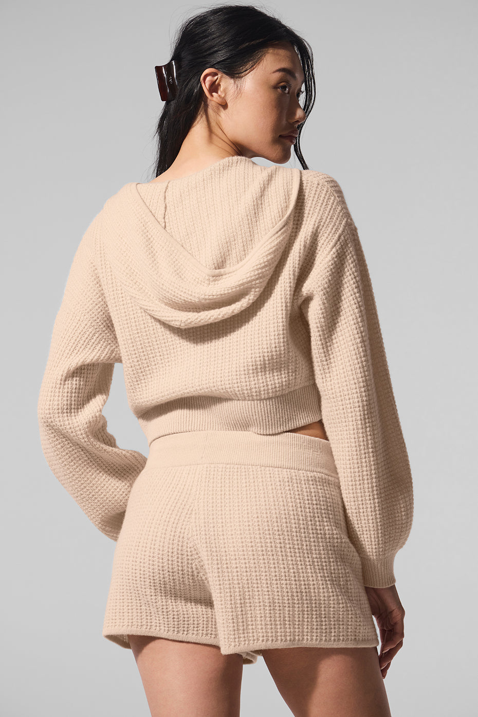 Cashmere Plush Waffle Full Zip Hoodie - Macadamia Blush - Image 5