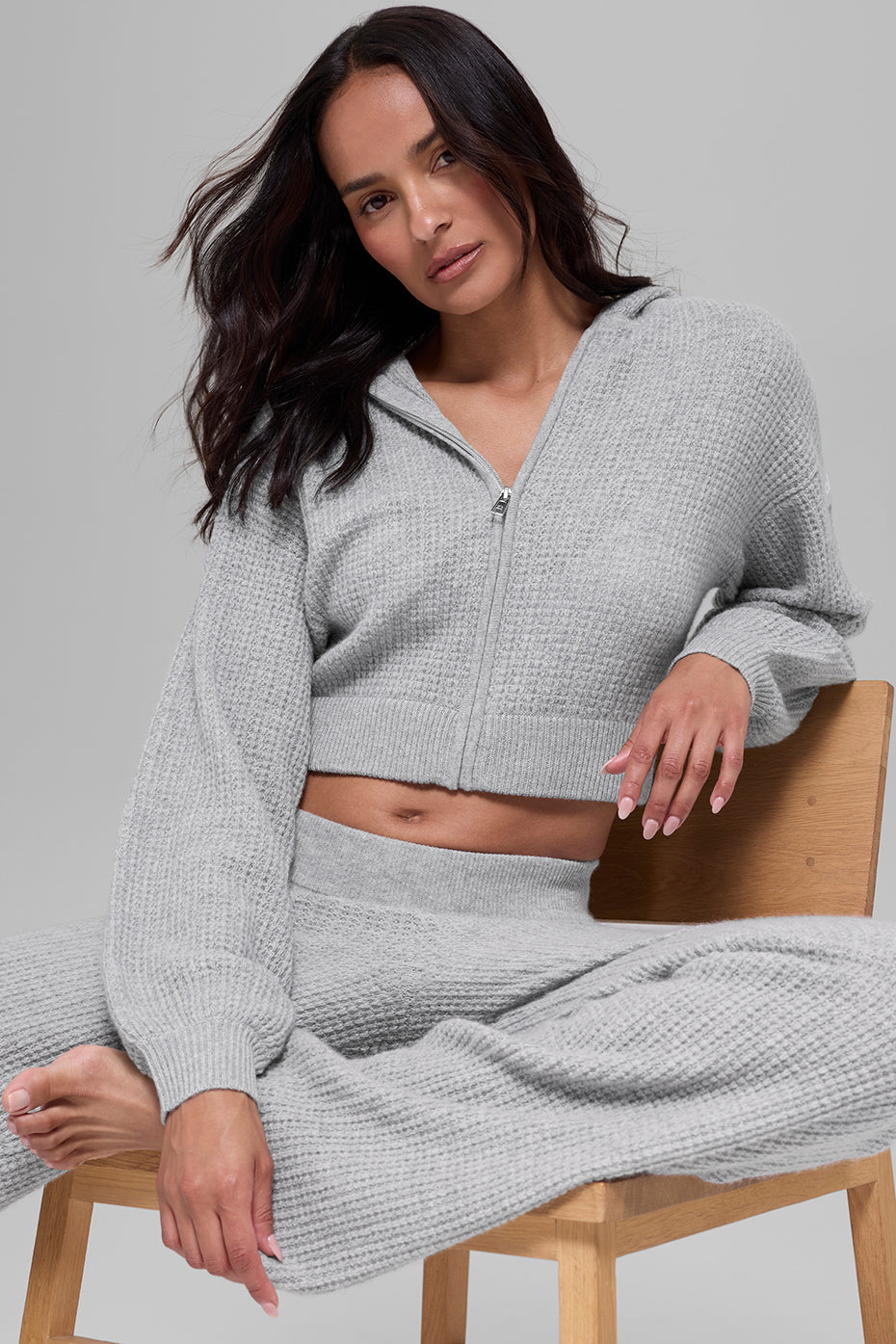 Cashmere Plush Waffle Full Zip Hoodie - Athletic Heather Grey - Image 5