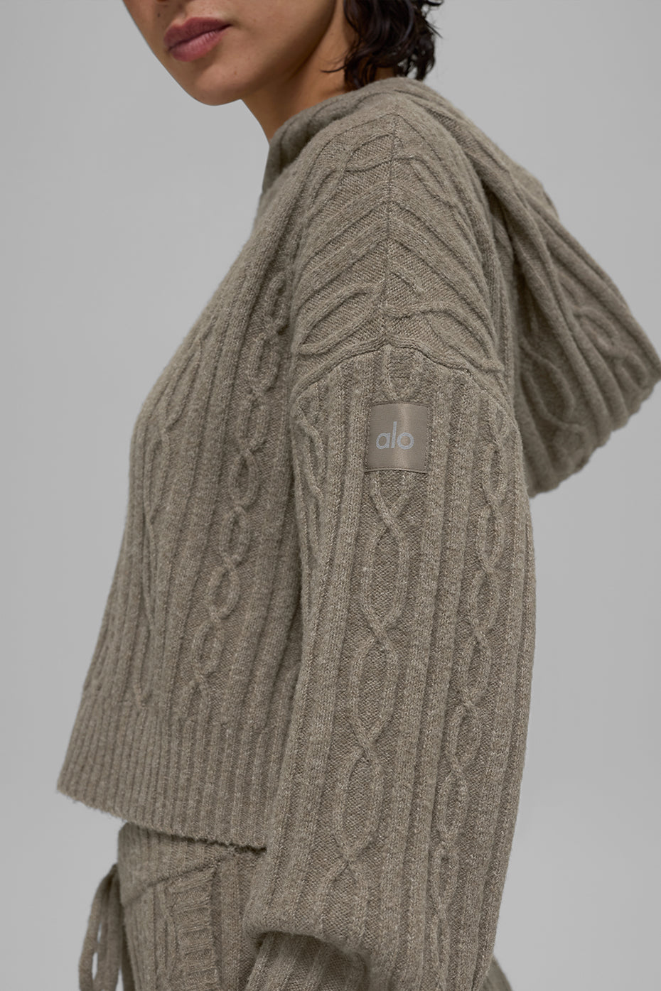 Cable Knit Winter Bliss Hoodie - Light Cocoa - Image 4