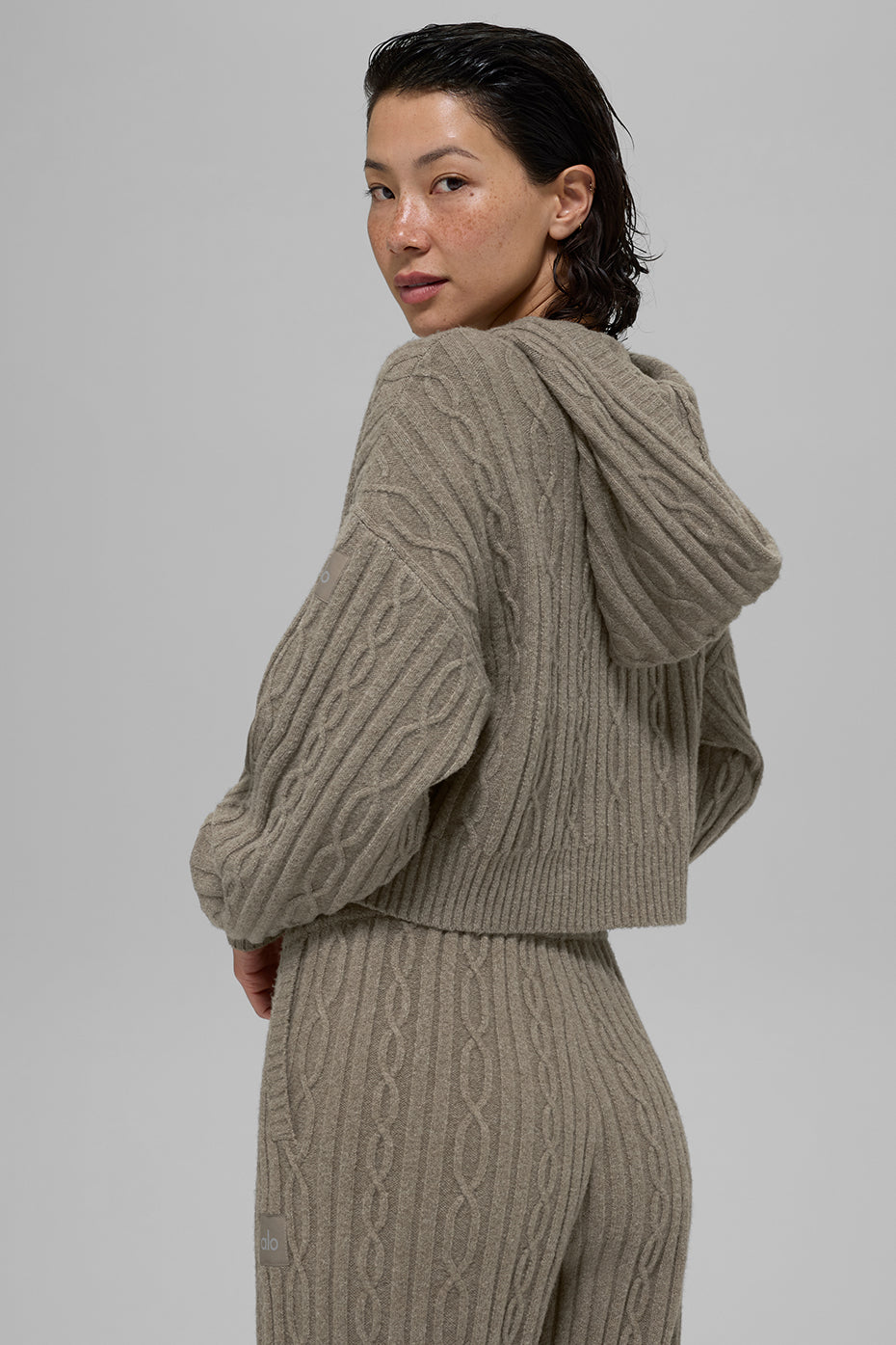 Cable Knit Winter Bliss Hoodie - Light Cocoa - Image 3