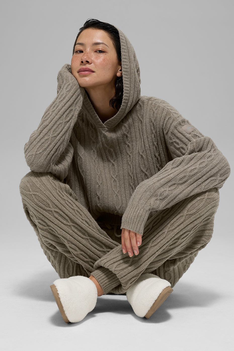 Cable Knit Winter Bliss Hoodie - Light Cocoa - Image 5